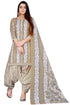 Grey & Beige Cotton Blend Printed Unstitched Salwar Suit Material