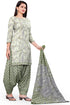 Beige & Grey Cotton Blend Printed Unstitched Salwar Suit Material
