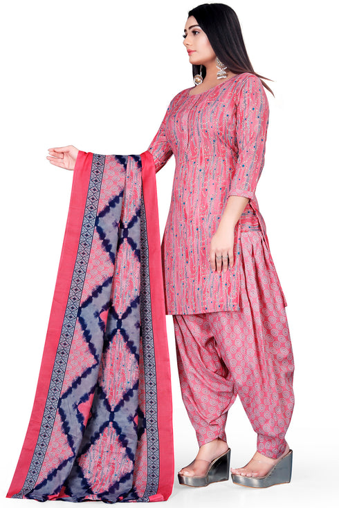 Light Pink & Grey Cotton Blend Printed Unstitched Salwar Suit Material