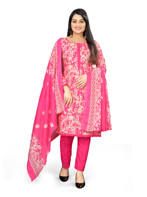 Pink Cotton Blend Printed Unstitched Salwar Suit Material