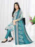 Off White & Teal Cotton Blend Printed Unstitched Salwar Suit Material