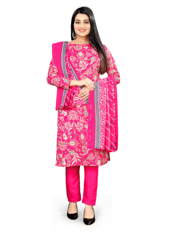 Pink Cotton Blend Printed Unstitched Salwar Suit Material