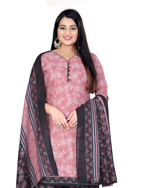 Mauve Cotton Blend Printed Unstitched Salwar Suit Material