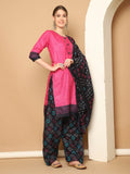 Dark Pink Cotton Printed Readymade Patiala Salwar Suit