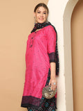Dark Pink Cotton Printed Readymade Patiala Salwar Suit