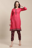 Pink Cotton Blend Printed Ready to Wear Kurta Pant With Dupatta