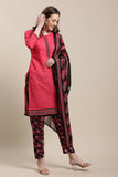 Pink Cotton Blend Printed Ready to Wear Kurta Pant With Dupatta