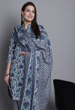 Grey & Green Polyester Cotton Printed Salwar Suit with Dupatta