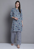 Grey & Green Polyester Cotton Printed Salwar Suit with Dupatta