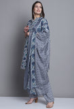 Grey & Green Polyester Cotton Printed Salwar Suit with Dupatta