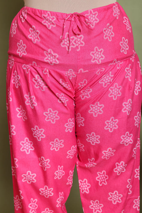 Pink Cotton Blend Printed Plus Size Ready to Wear Patiala Salwar Suit
