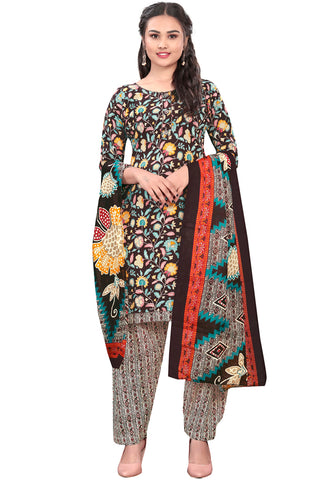 Brown Cotton Blend Printed Readymade Patiala Salwar Suit