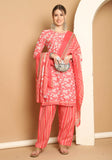 Peach & White Cotton Blend Printed Readymade Patiala Salwar Suit