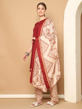 Maroon Cotton Blend Printed Readymade Patiala Salwar Suit