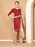 Maroon Cotton Blend Printed Readymade Patiala Salwar Suit