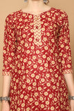 Maroon & Beige Cotton Blend Printed Readymade Patiala Salwar Suit