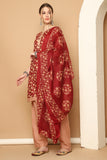Maroon & Beige Cotton Blend Printed Readymade Patiala Salwar Suit