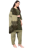 Mahendi Green & Beige Cotton Blend Printed Readymade Patiala Salwar Suit