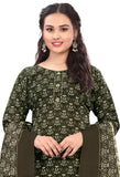 Mahendi Green & Beige Cotton Blend Printed Readymade Patiala Salwar Suit