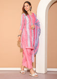 Peach & White Cotton Blend Printed Readymade Patiala Salwar Suit