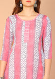 Peach & White Cotton Blend Printed Readymade Patiala Salwar Suit