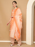 Light Orange & White Cotton Blend Printed Readymade Patiala Salwar Suit