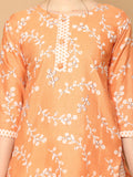Light Orange & White Cotton Blend Printed Readymade Patiala Salwar Suit