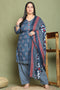 Grey & White Cotton Blend Printed Plus Size Ready to Wear Patiala Salwar Suit
