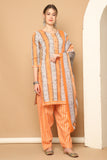 Light Orange & White Cotton Blend Printed Readymade Patiala Salwar Suit