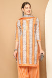 Light Orange & White Cotton Blend Printed Readymade Patiala Salwar Suit