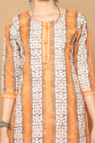 Light Orange & White Cotton Blend Printed Readymade Patiala Salwar Suit