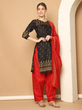 Black Cotton Blend Printed Readymade Patiala Salwar Suit
