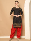 Black Cotton Blend Printed Readymade Patiala Salwar Suit