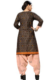 Brown  Cotton Blend Printed Readymade Patiala Salwar Suit