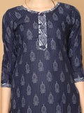 Navy Blue & Grey Cotton Blend Printed Readymade Patiala Salwar Suit