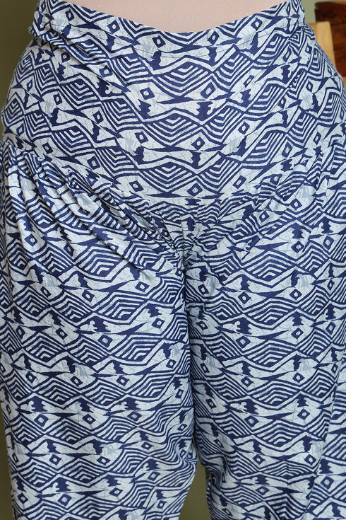 Navy Blue & Grey Cotton Blend Printed Plus Size Ready to Wear Patiala Salwar Suit