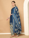 Royal Blue Cotton Blend Printed Readymade Patiala Salwar Suit