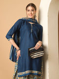 Royal Blue Cotton Blend Printed Readymade Patiala Salwar Suit