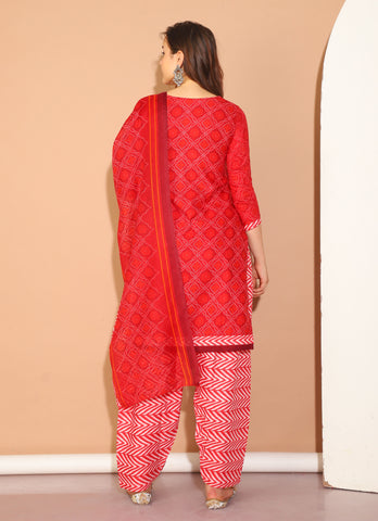 Maroon  Cotton Blend Printed Readymade Patiala Salwar Suit