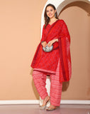 Maroon  Cotton Blend Printed Readymade Patiala Salwar Suit