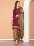 Wine Cotton Blend Printed Readymade Patiala Salwar Suit