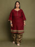 Wine Cotton Blend Printed Plus Size Ready to Wear Patiala Salwar Suit