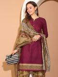 Wine Cotton Blend Printed Readymade Patiala Salwar Suit