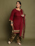 Wine Cotton Blend Printed Plus Size Ready to Wear Patiala Salwar Suit