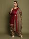 Wine Cotton Blend Printed Plus Size Ready to Wear Patiala Salwar Suit