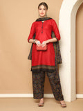 Maroon Cotton Blend Printed Readymade Patiala Salwar Suit