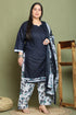 Navy Blue Cotton Blend Printed Plus Size Ready to Wear Patiala Salwar Suit