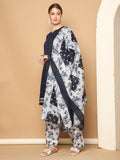 Navy Blue  Cotton Blend Printed Readymade Patiala Salwar Suit