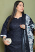 Navy Blue Cotton Blend Printed Plus Size Ready to Wear Patiala Salwar Suit