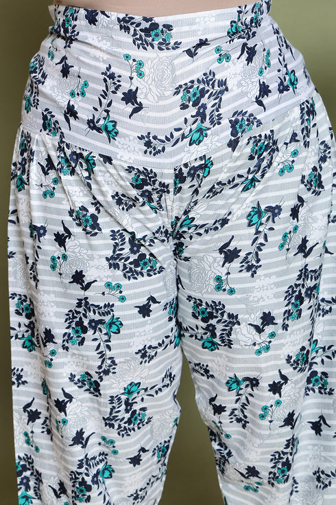 Navy Blue Cotton Blend Printed Plus Size Ready to Wear Patiala Salwar Suit